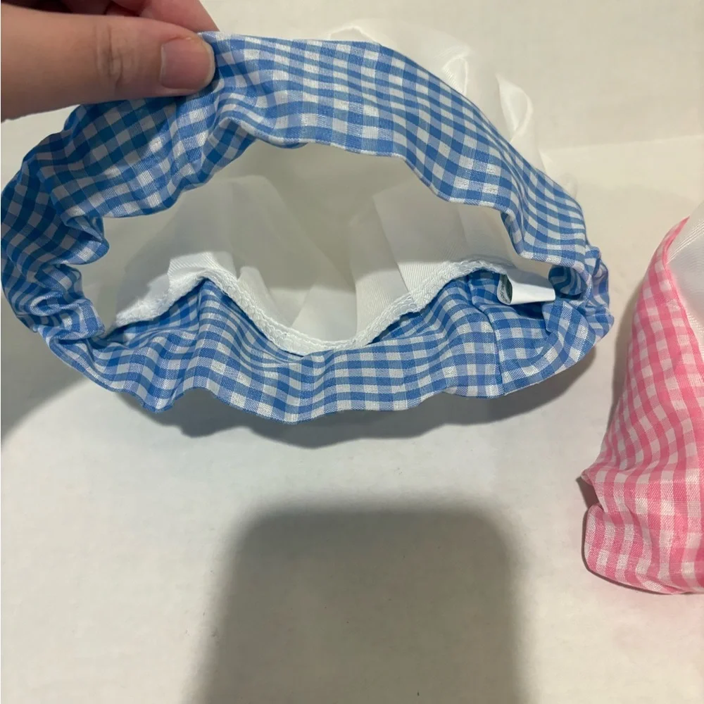 Play cook hats with Pink and Blue Gingham Trim